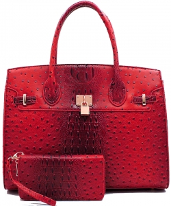 Ostrich Embossed Large Satchel Set OS1096W RED